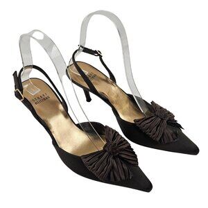 Stuart Weitzman Heels Womens Size 6.5M Brown Slingback Bow Leather Sole Italy